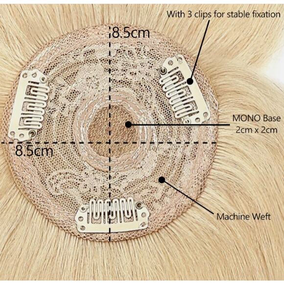 Remy 100% Human Hair Topper Women Ash Blonde Mix Clip-In 14in Hairpiece w/ Bangs - Picture 3 of 9